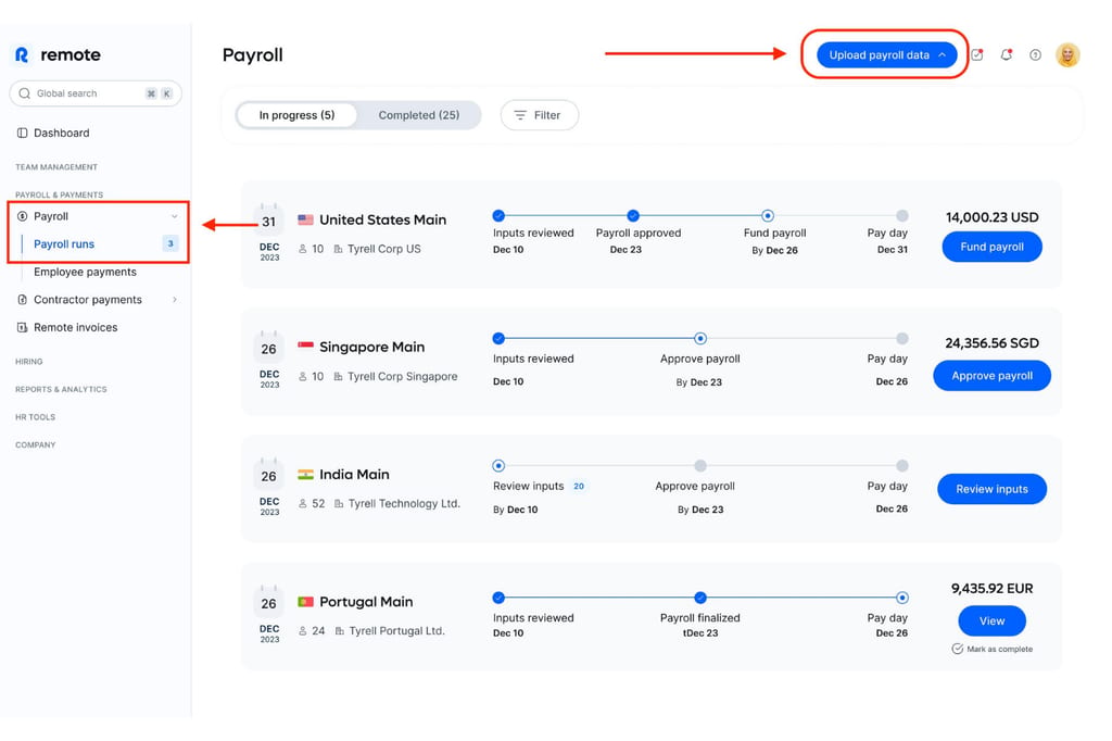 Remote's payroll dashboard