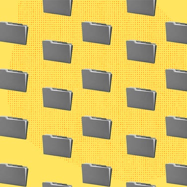 Yellow image with dozens of grey folders across the image is meant to represent the countless EOR choices and the difficult decision in telling them apart and choosing the right one for your needs.