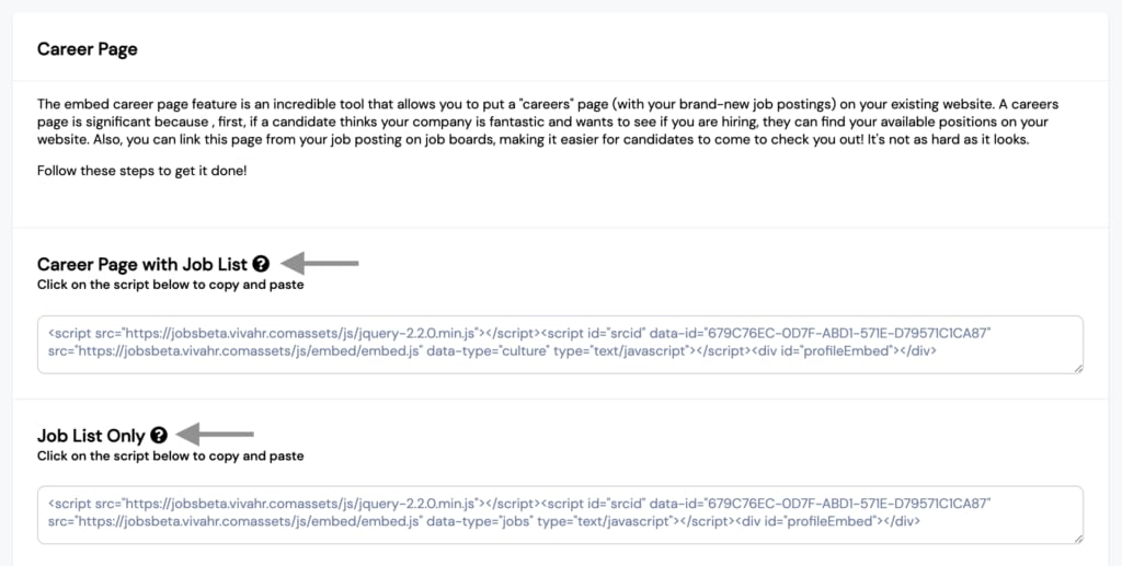 screenshot of vivahr branded career sites