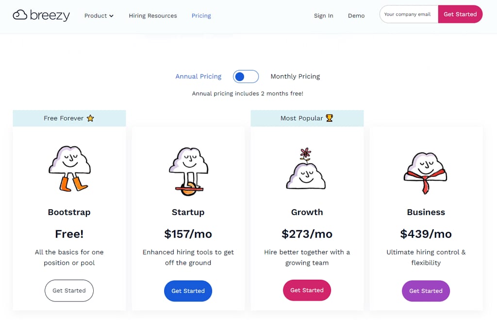 breezy hr pricing screenshot