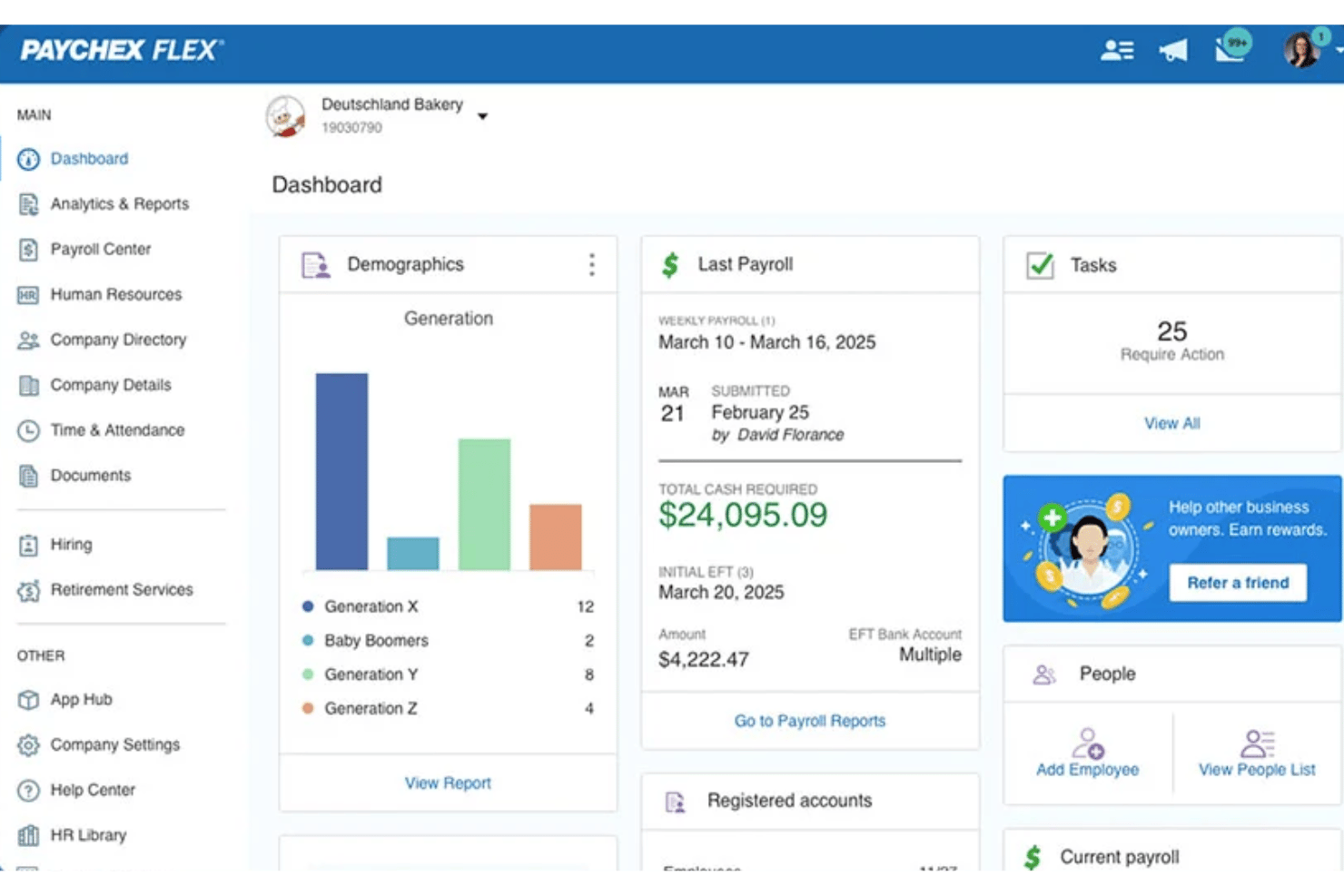Paychex Flex helps teams manage payroll, taxes, and compliance.