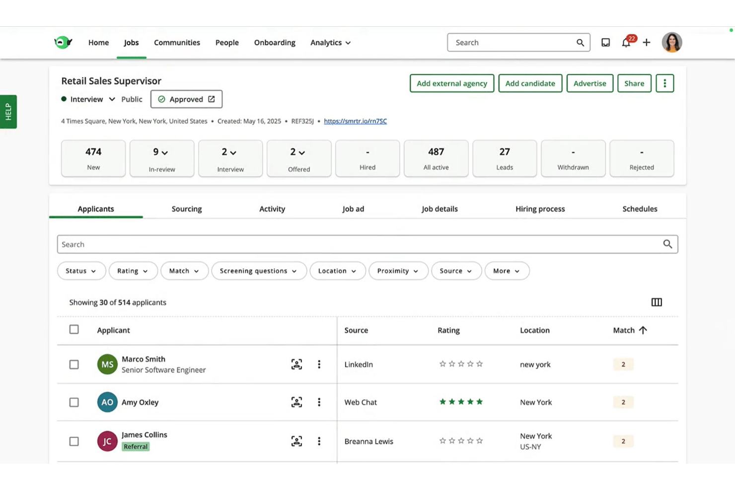 SmartRecruiters simplifies hiring workflows with candidate tracking.
