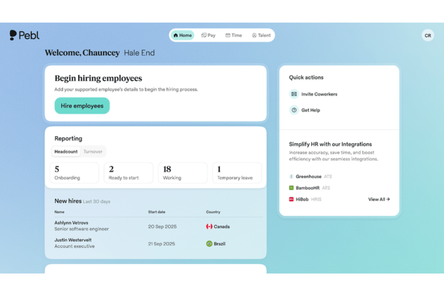 Pebl simplifies global hiring payroll and compliance tasks.