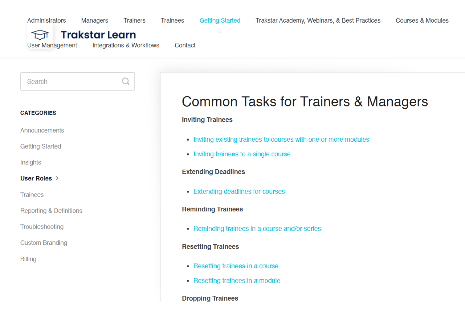 Trakstar leatn dashboard