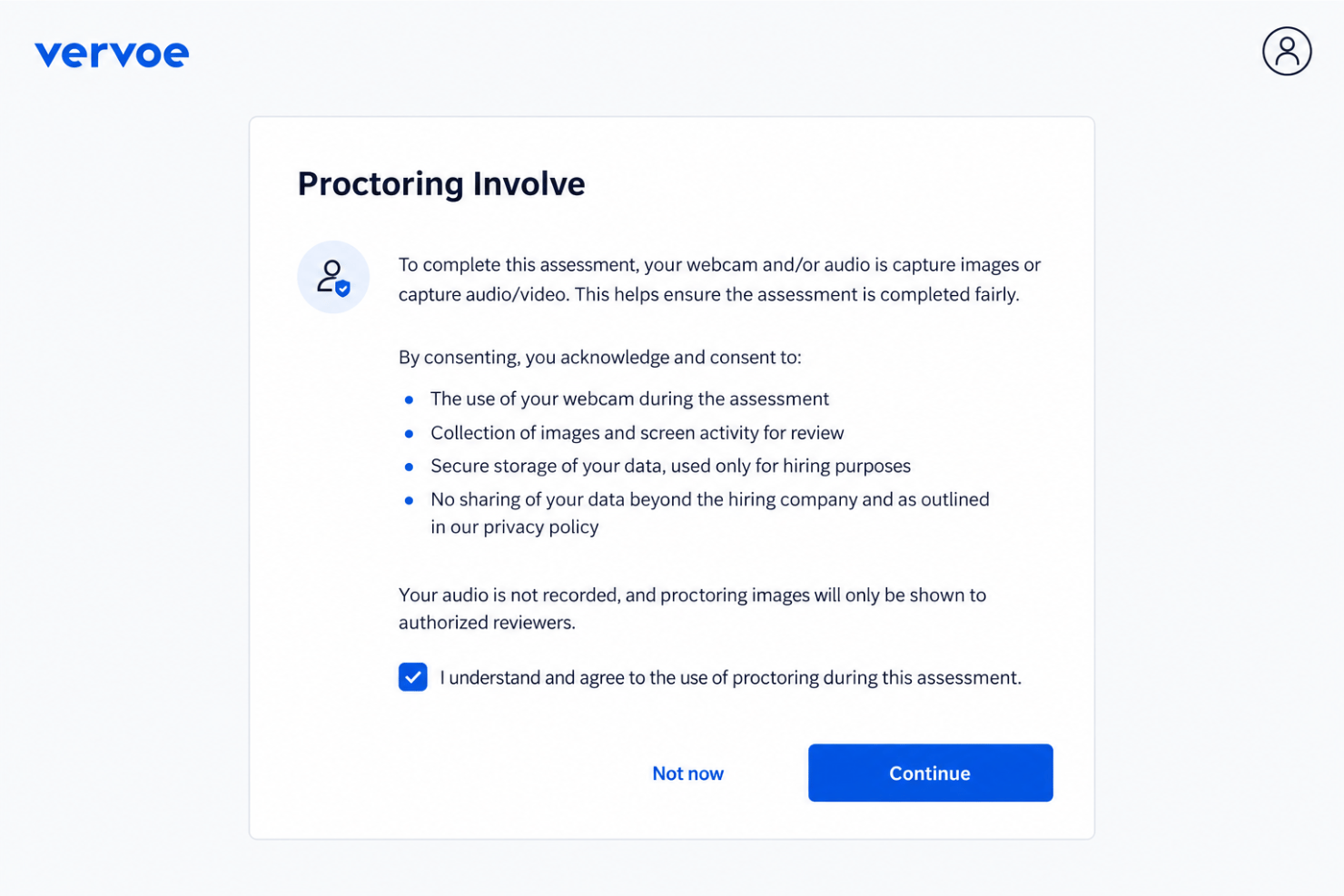 Vervoe anti-cheating with randomized questions and plagiarism checks.