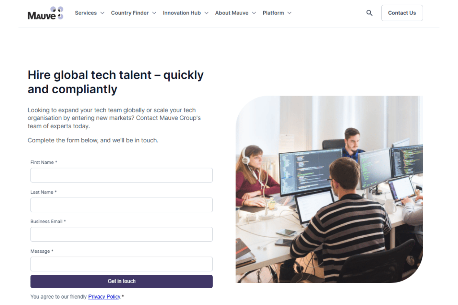 Mauve Insight onboarding with account managers and compliance help.