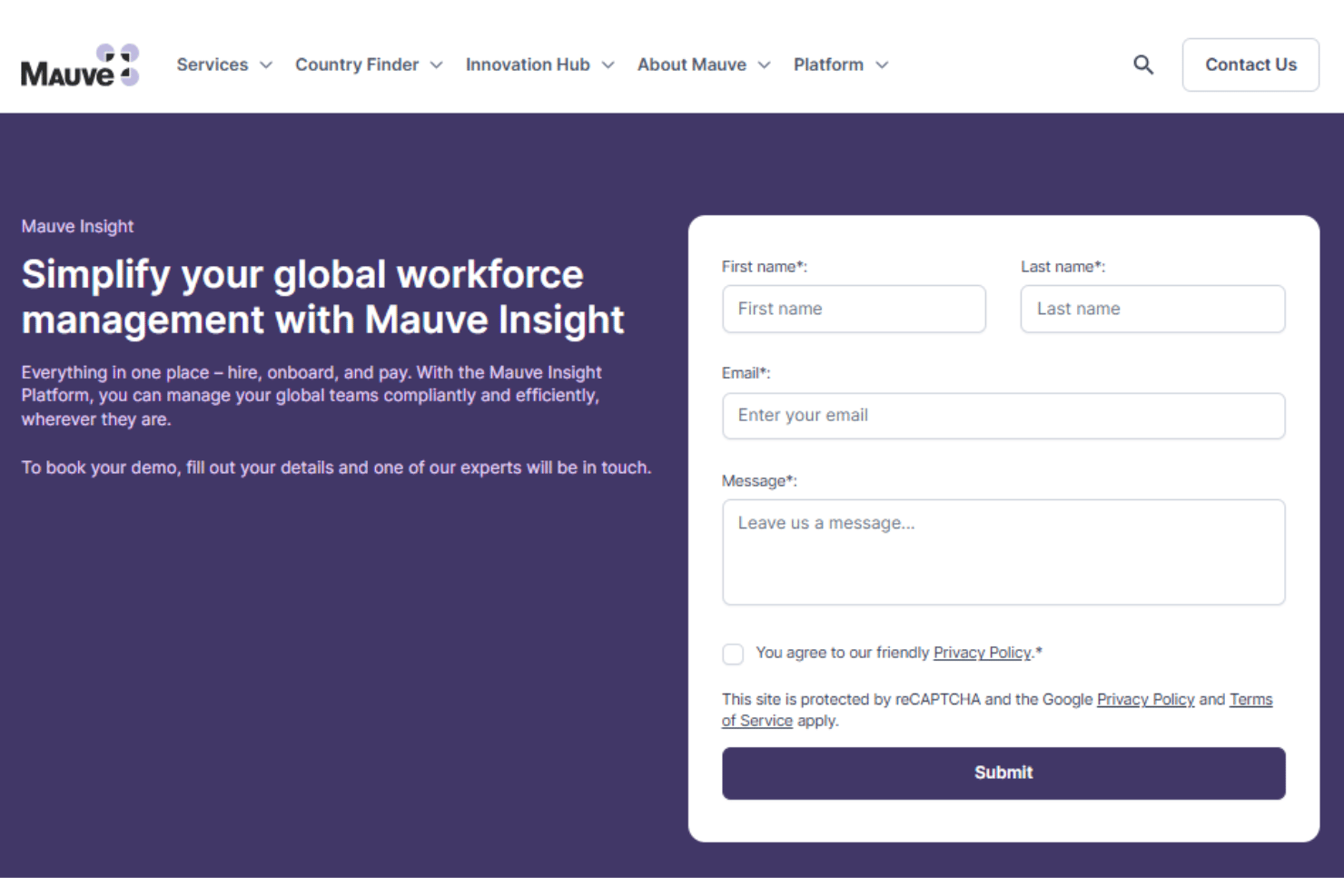 Mauve Insight pricing value with compliance and account support.