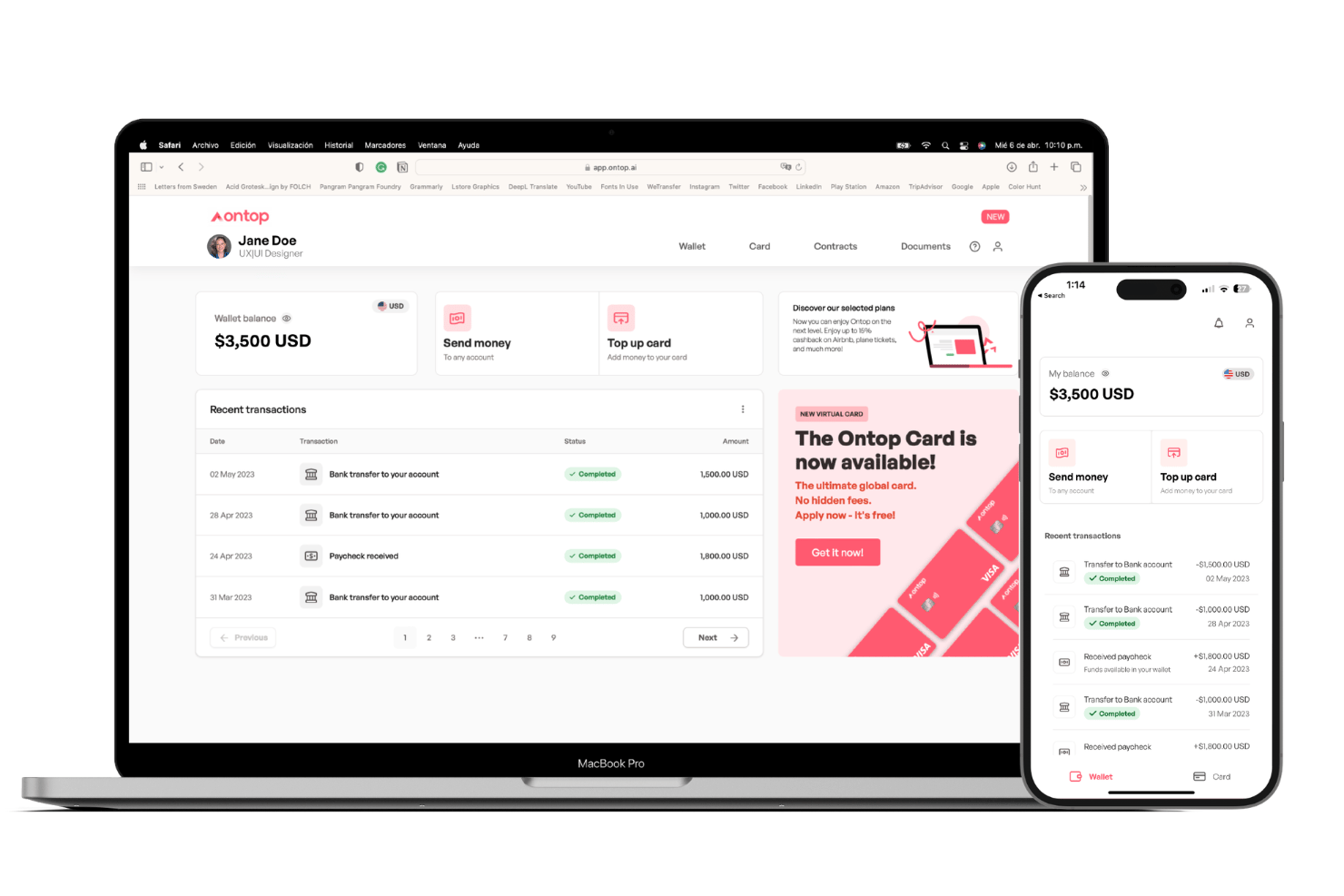Ontop digital wallet for payroll and multi-currency payments.