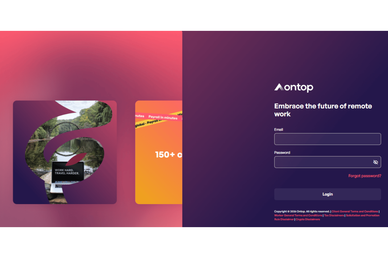 Ontop onboarding with e-signed contracts and task checklists.