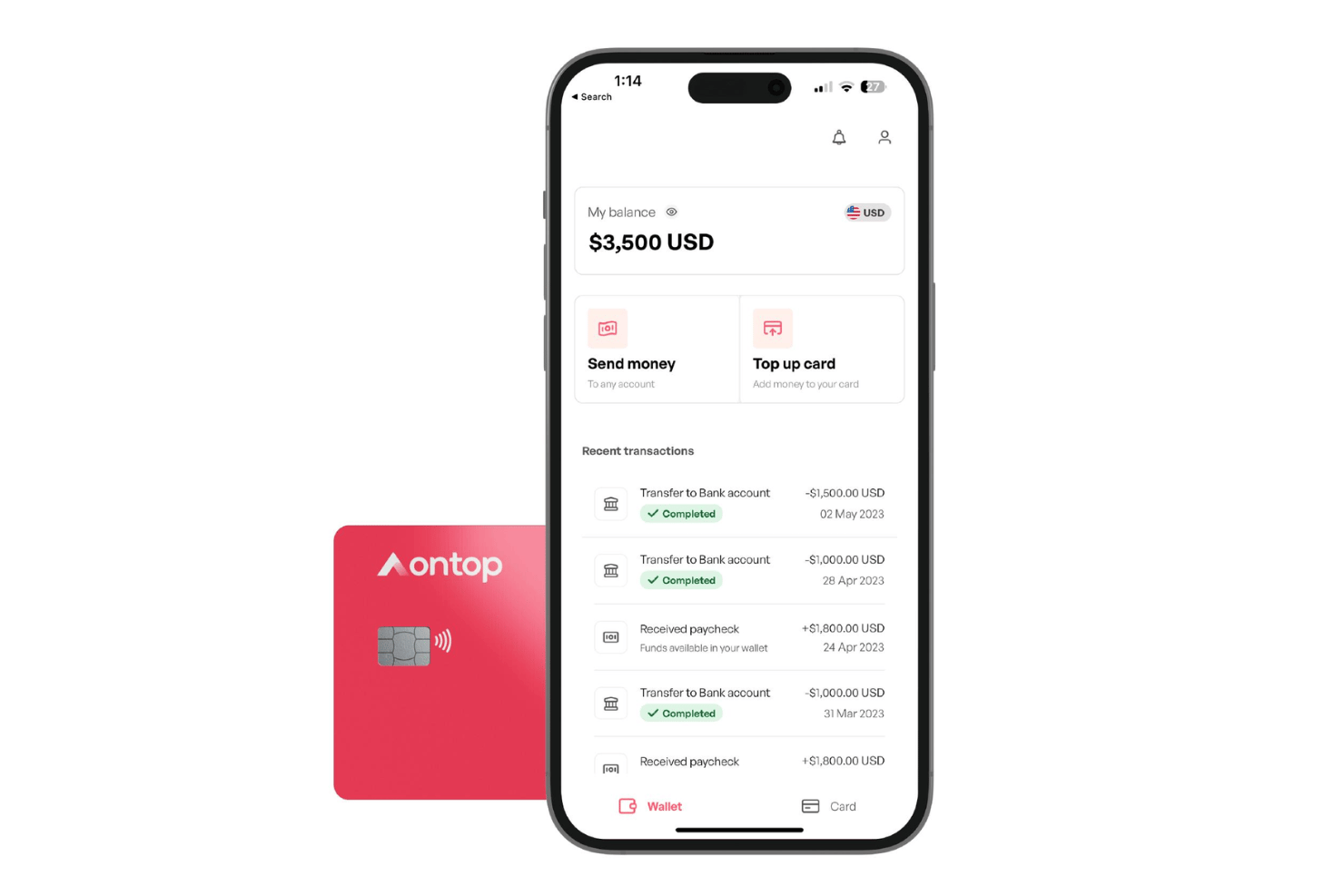 Ontop Card for instant contractor and employee payments.