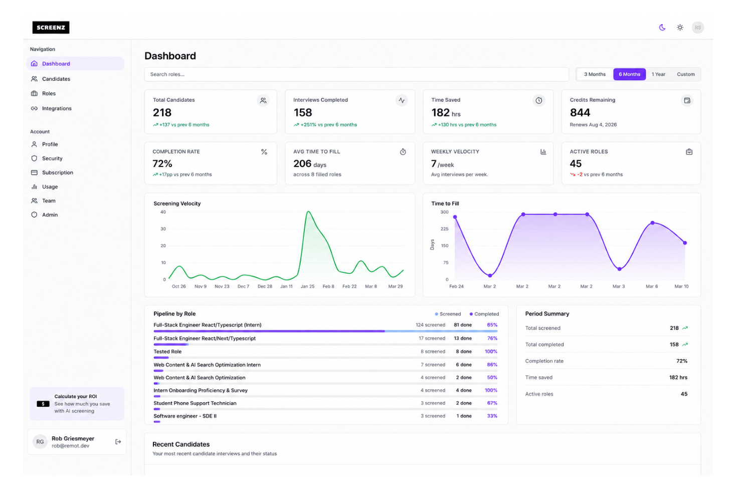 Screenz automates first-round interviews with AI-driven conversations and structured evaluations.