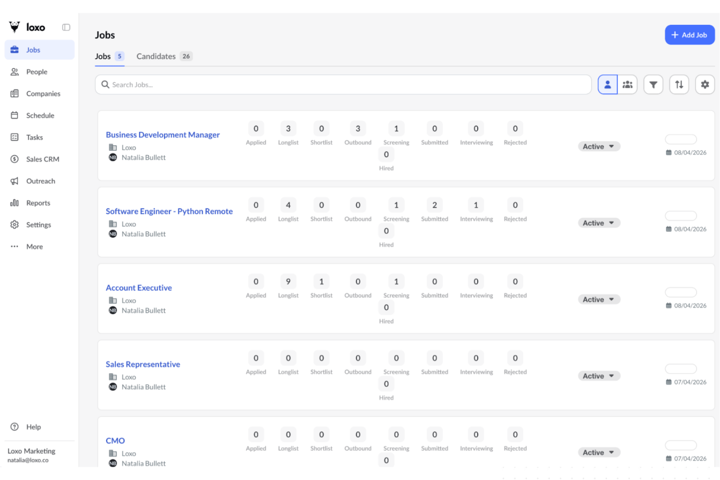 Loxo centralizes hiring with job tracking and candidate management.