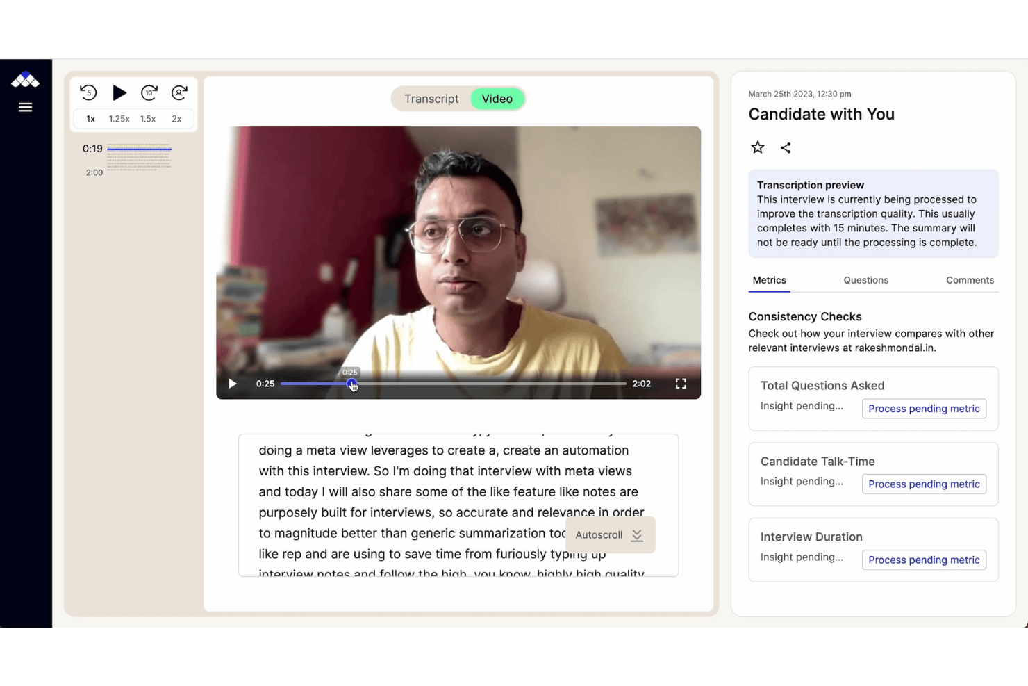 Metaview real-time interview coaching interface featuring AI interview prompts, live interviewer guidance, structured interviewing, interview assistance, and recruiter coaching tools.