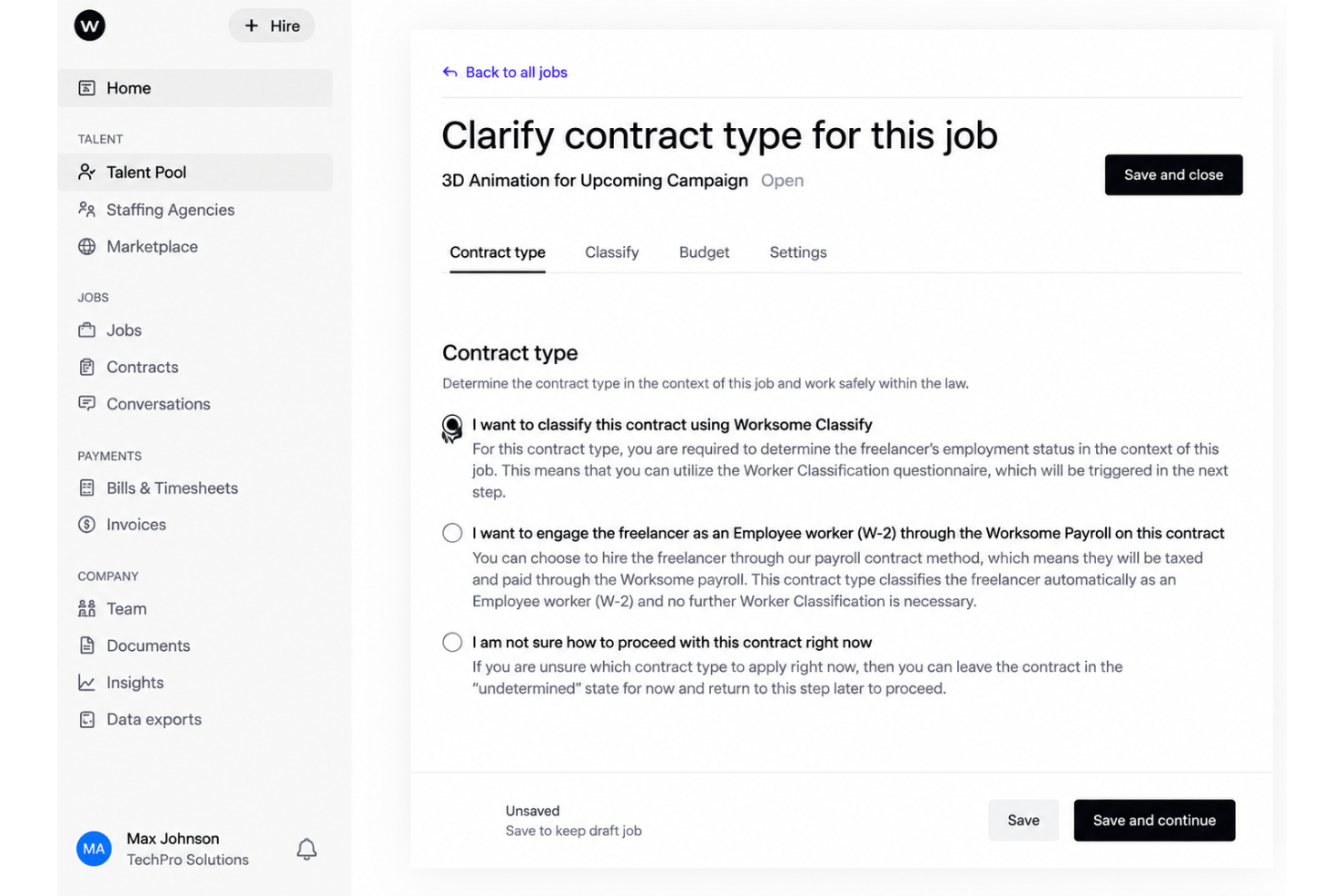 Worksome worker classification with AI-powered compliance risk checks.
