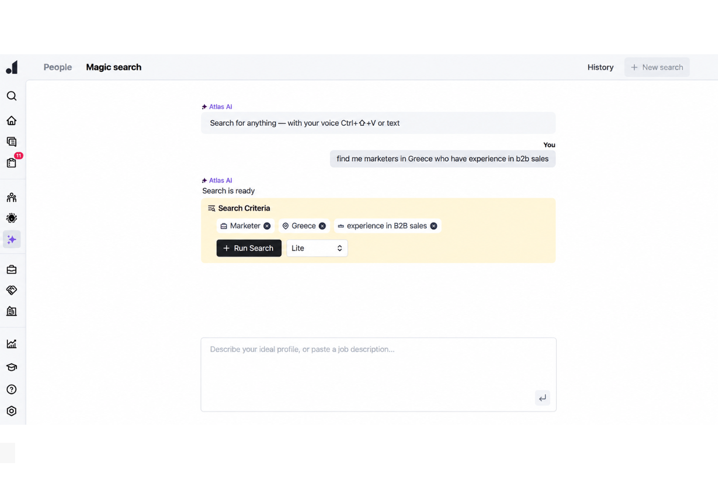 Atlas Magic Search with ranked candidates, match scores, and evidence.