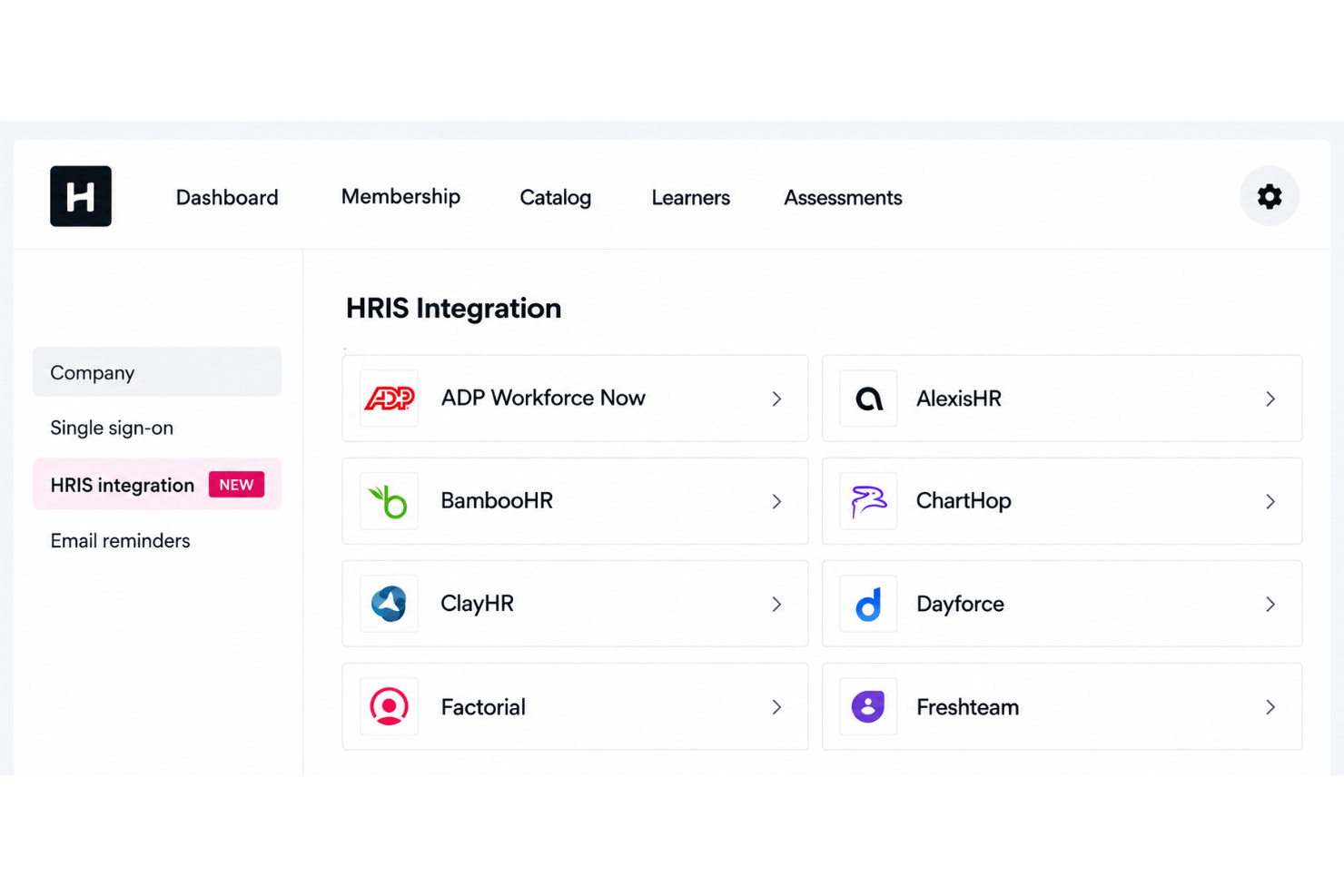 Hone integrations with Workday, Docebo, Slack, Teams, Deel, and BambooHR.