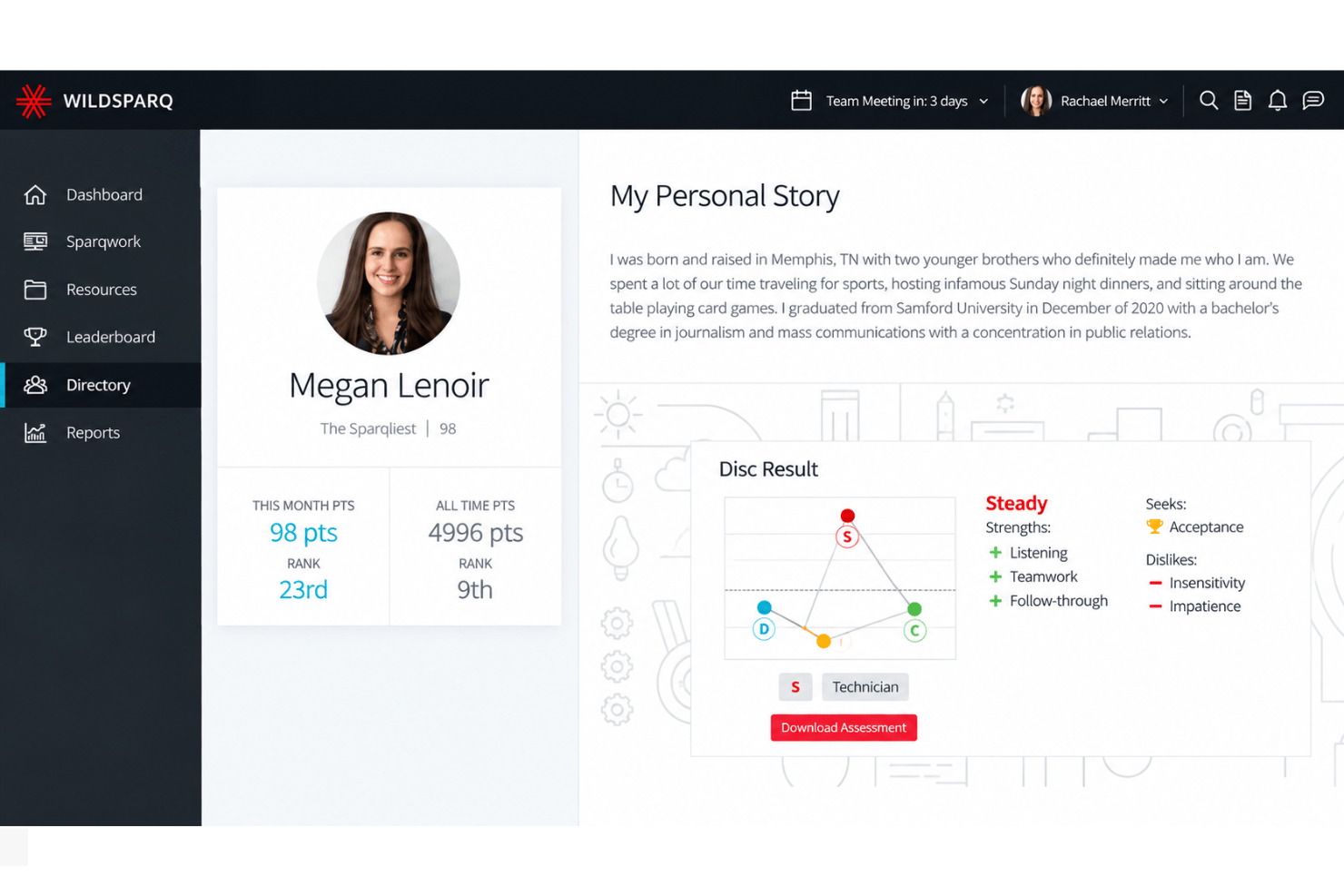 Wildsparq DISC and Working Genius assessments with team insights.