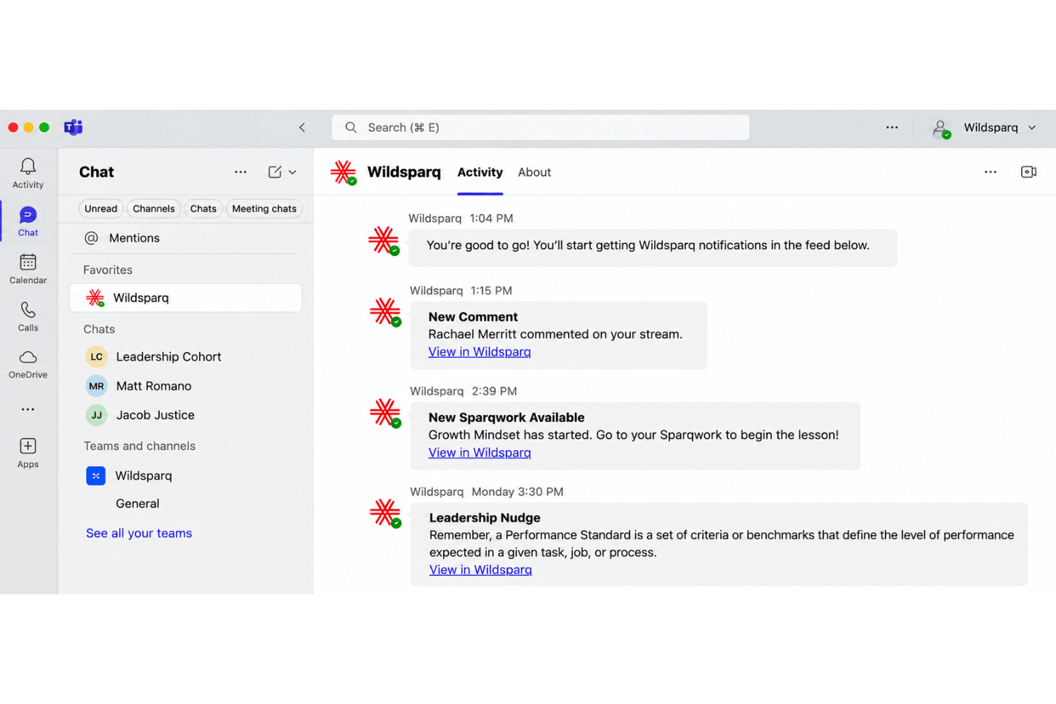 Wildsparq integration with Microsoft Teams for leadership development.