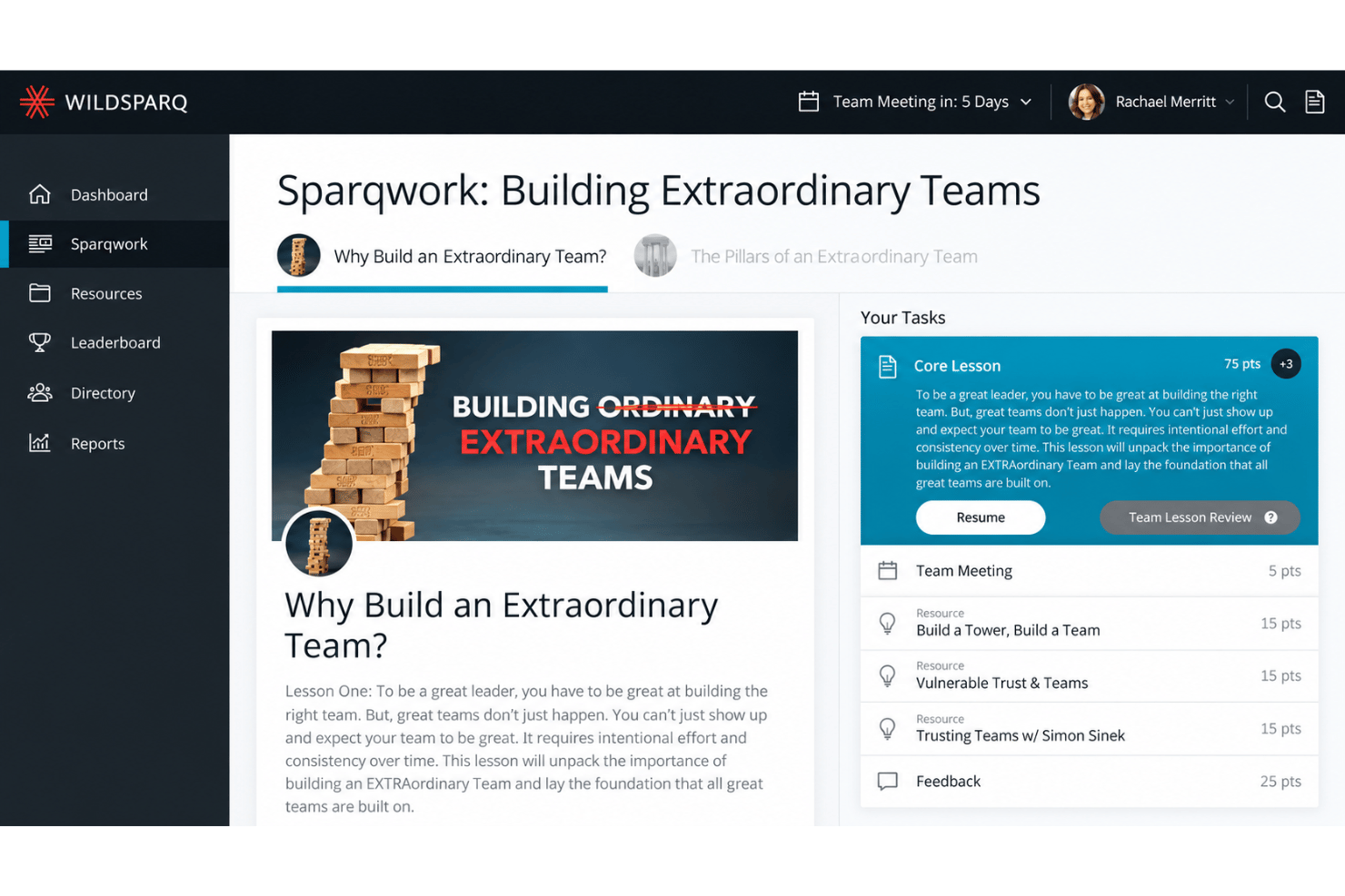 Wildsparq peer-led meeting with team discussion and leadership practice.
