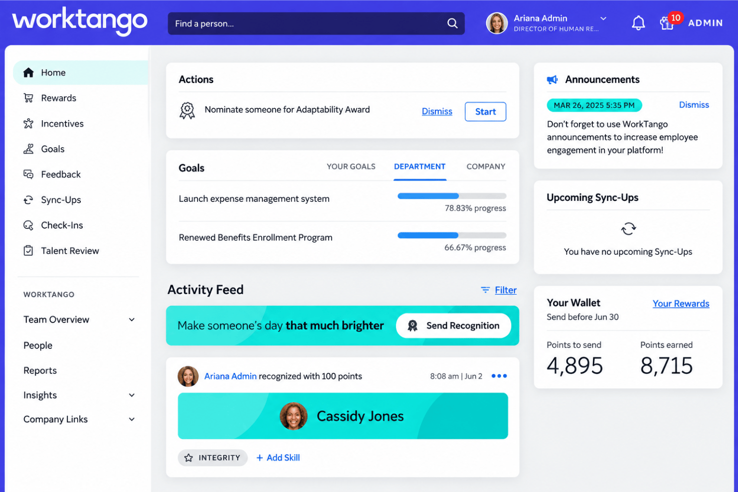 WorkTango connects employee recognition, rewards, and feedback in one platform.