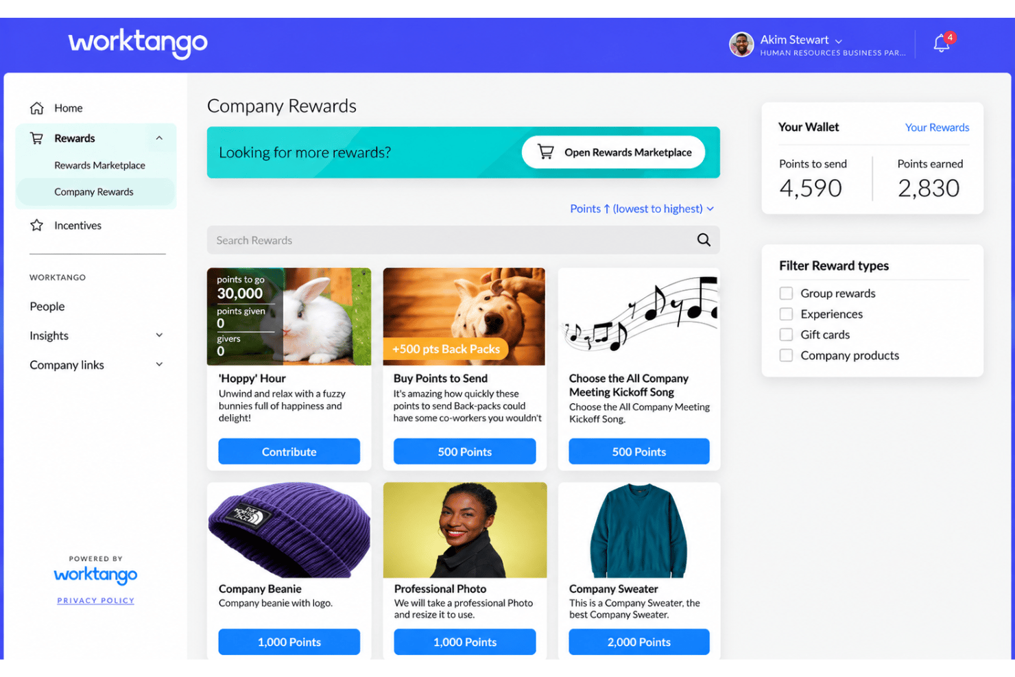 WorkTango platform with recognition, rewards, surveys, and mobile access.