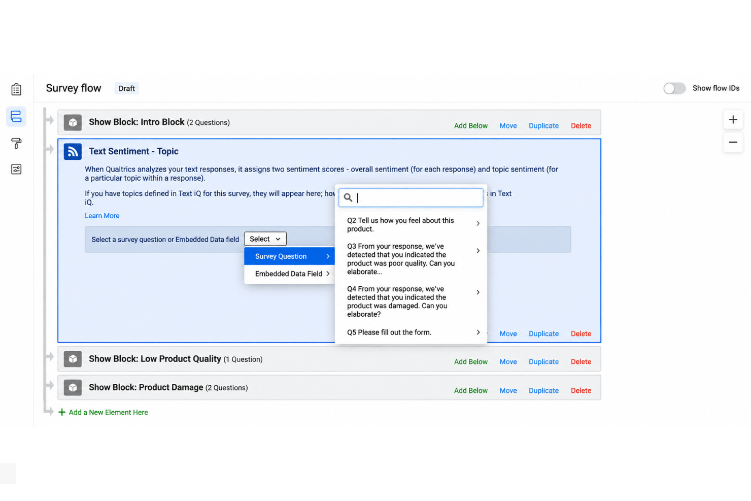 Qualtrics Text iQ with employee sentiment, themes, and emotions.