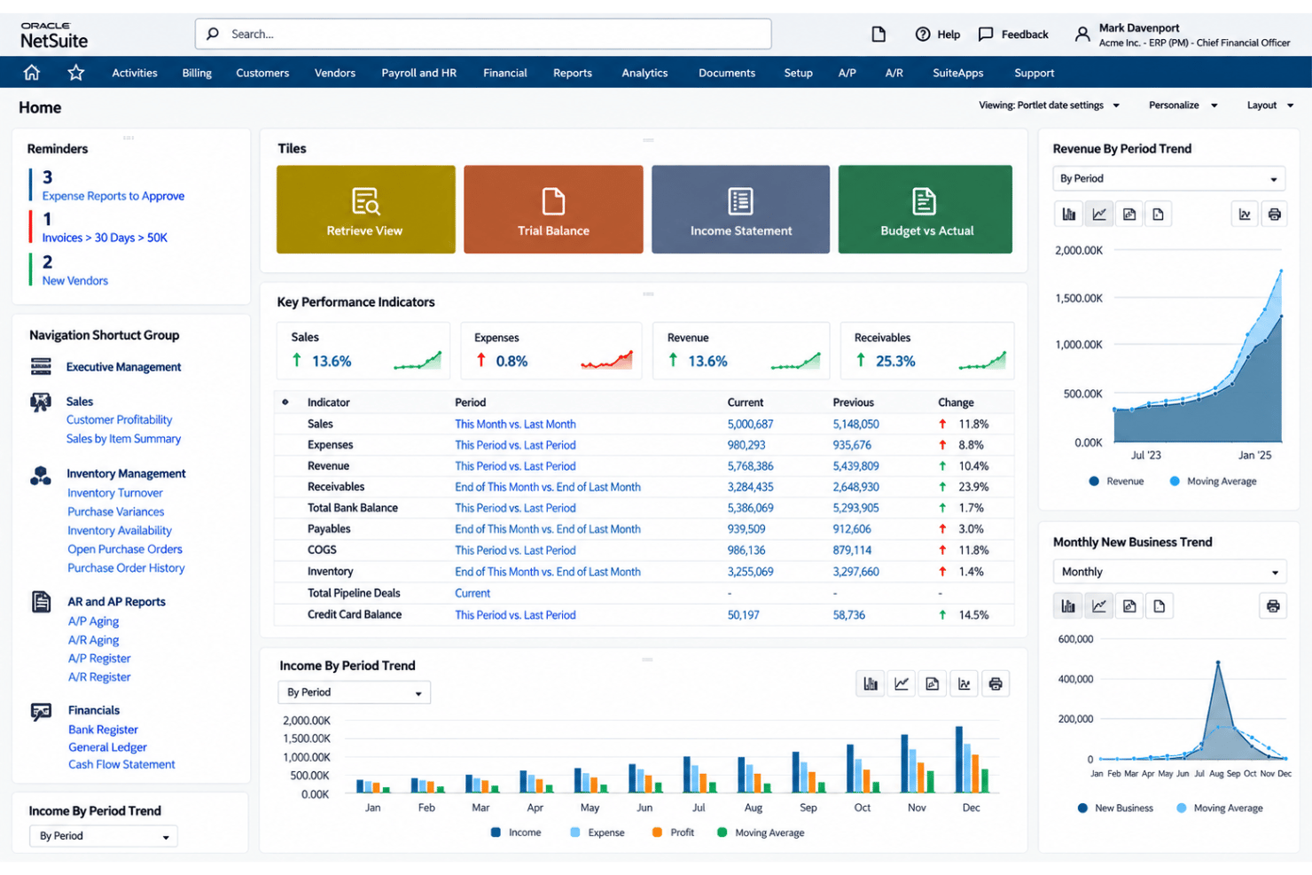 Oracle NetSuite ERP unifies HR, finance, payroll, and business operations.
