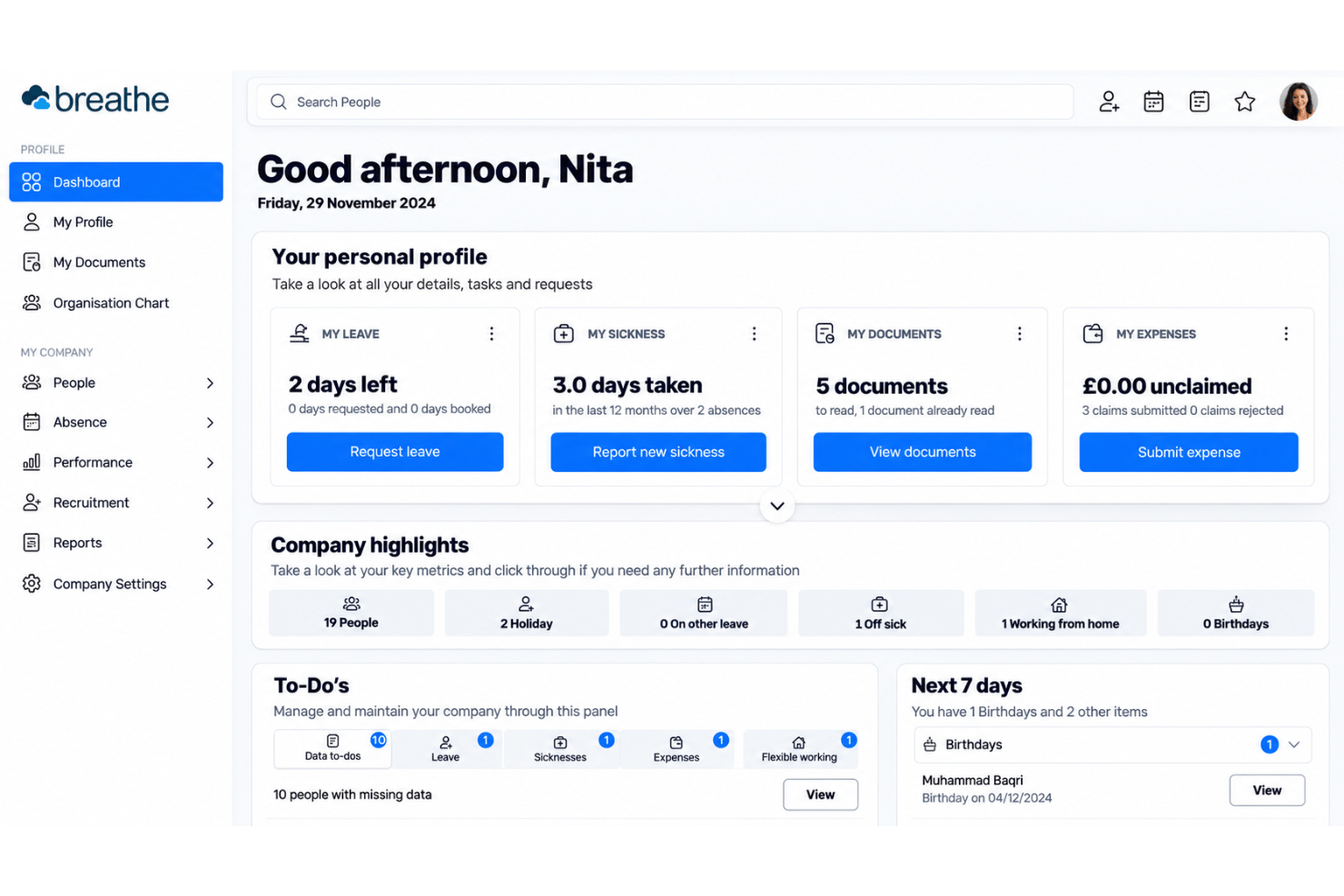 Breathe HR simplifies HR management with employee records, leave tracking, onboarding, and performance tools.