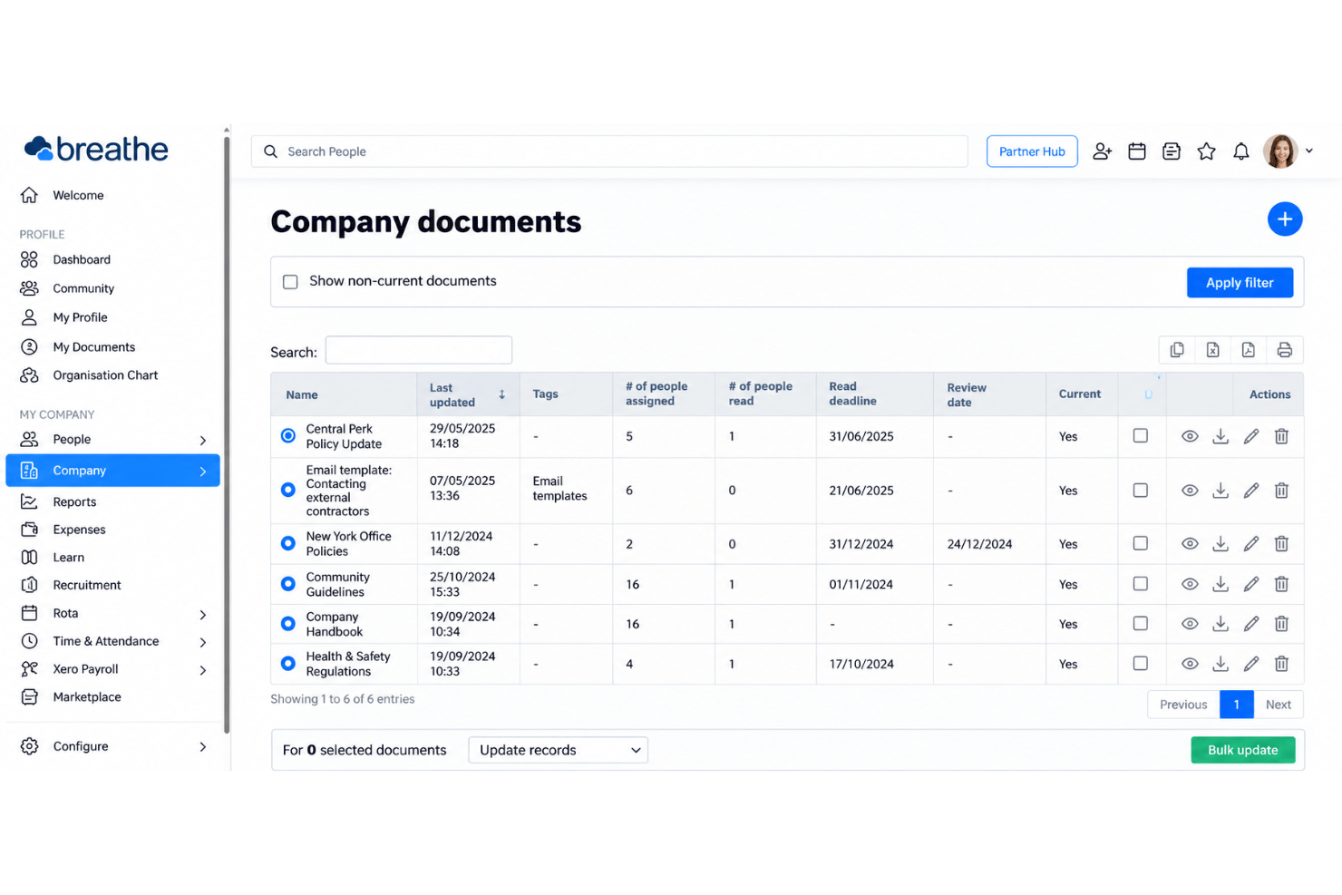 Breathe HR document management with employee contracts, e-signatures, and file tracking.