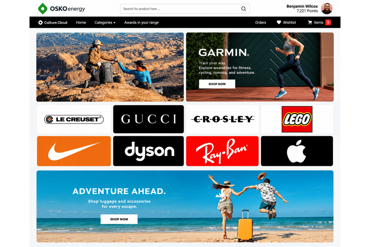 O.C. Tanner rewards marketplace with employee gifts, travel rewards, and recognition experiences.