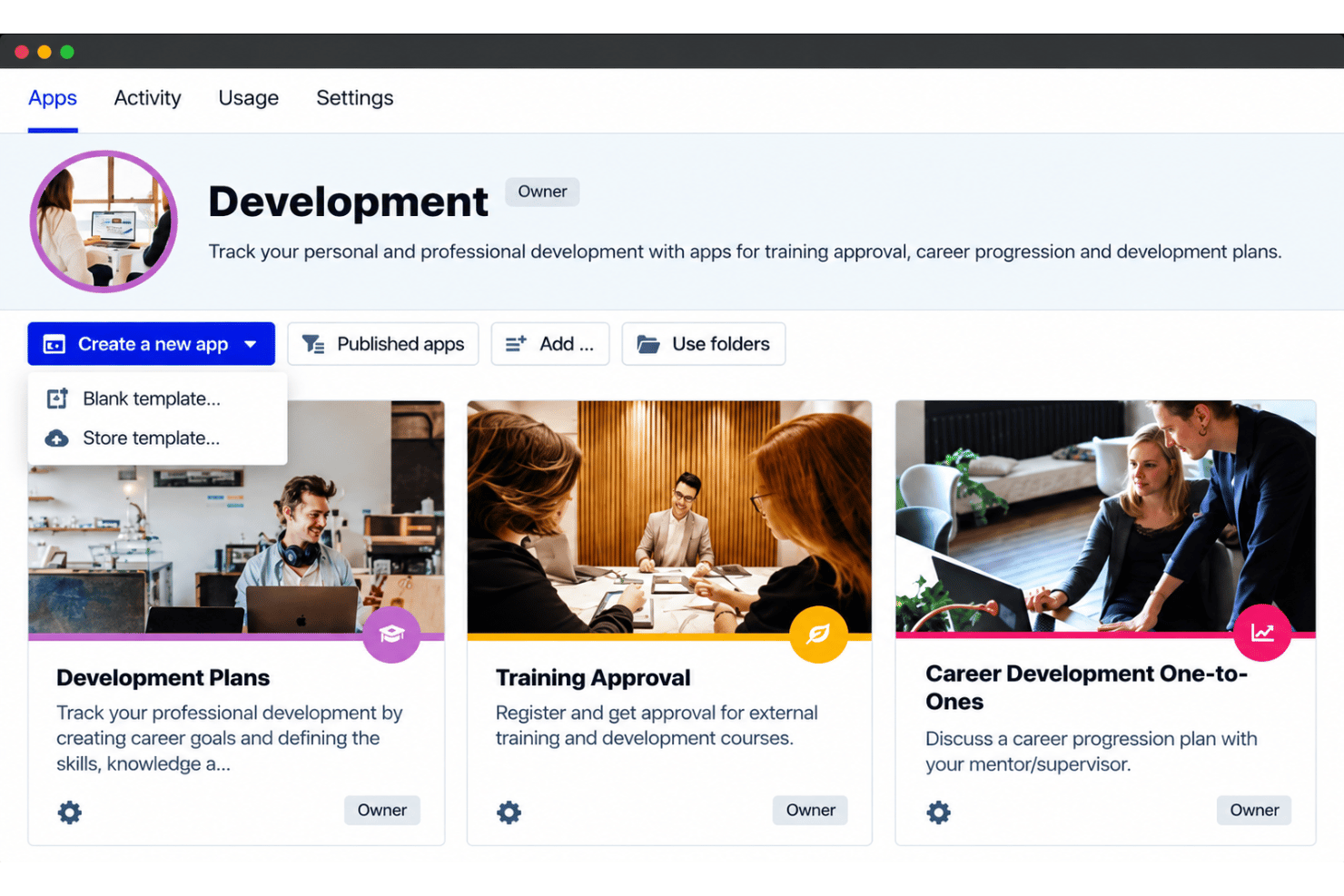 PeopleGoal employee development plans with career objectives, skill development, and progress tracking.