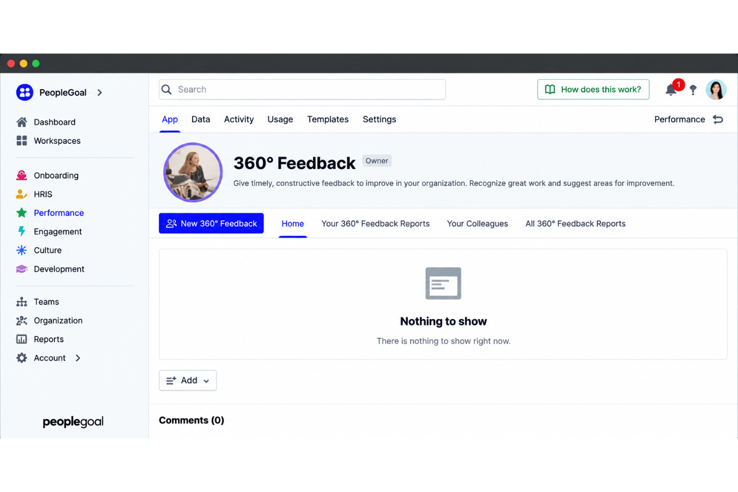 PeopleGoal user-friendly interface with performance review forms, 360-degree feedback, and approval workflows.