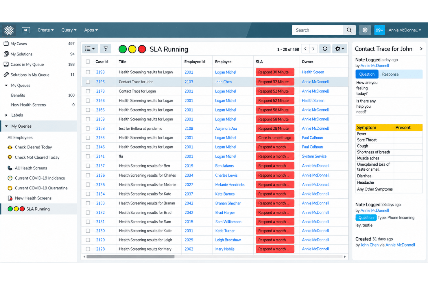 Dovetail Software workflow automation dashboard with SLA tracking, case notifications, and escalation settings.