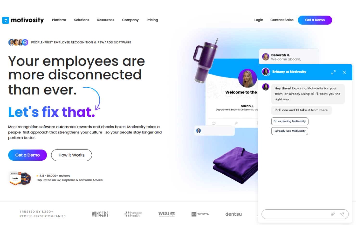 Motivosity customer support with help desk, dedicated success manager, onboarding assistance, and training videos.
