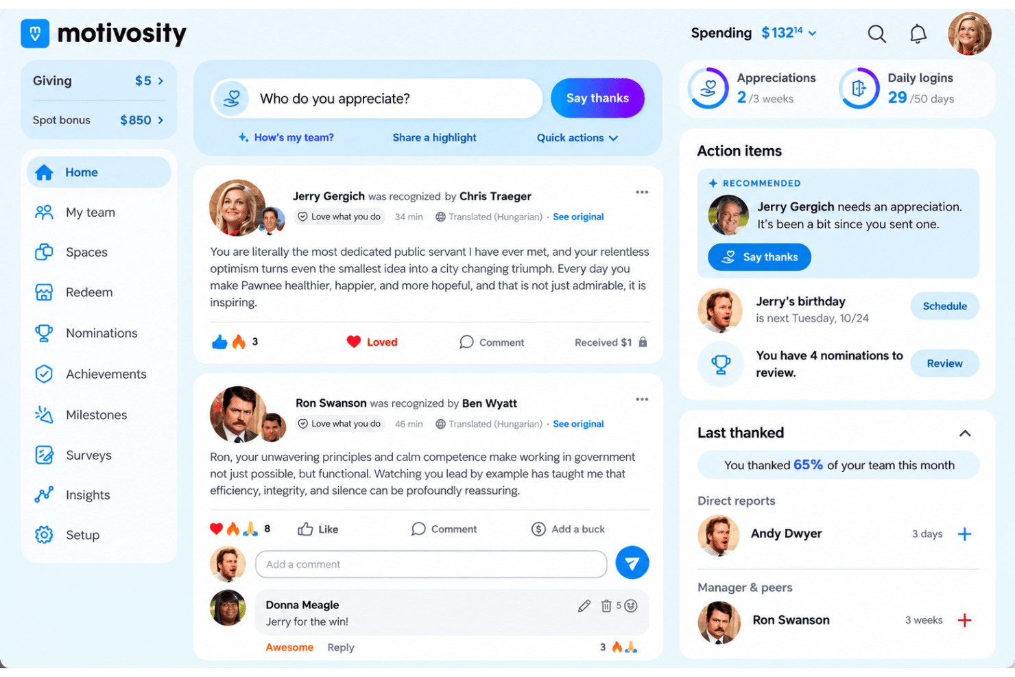 Motivosity strengthens workplace culture with employee recognition, peer appreciation, and meaningful rewards.