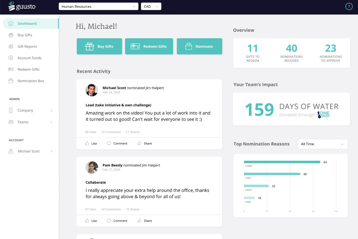 Guusto keeps employee rewards, nominations, and recognition organized.
