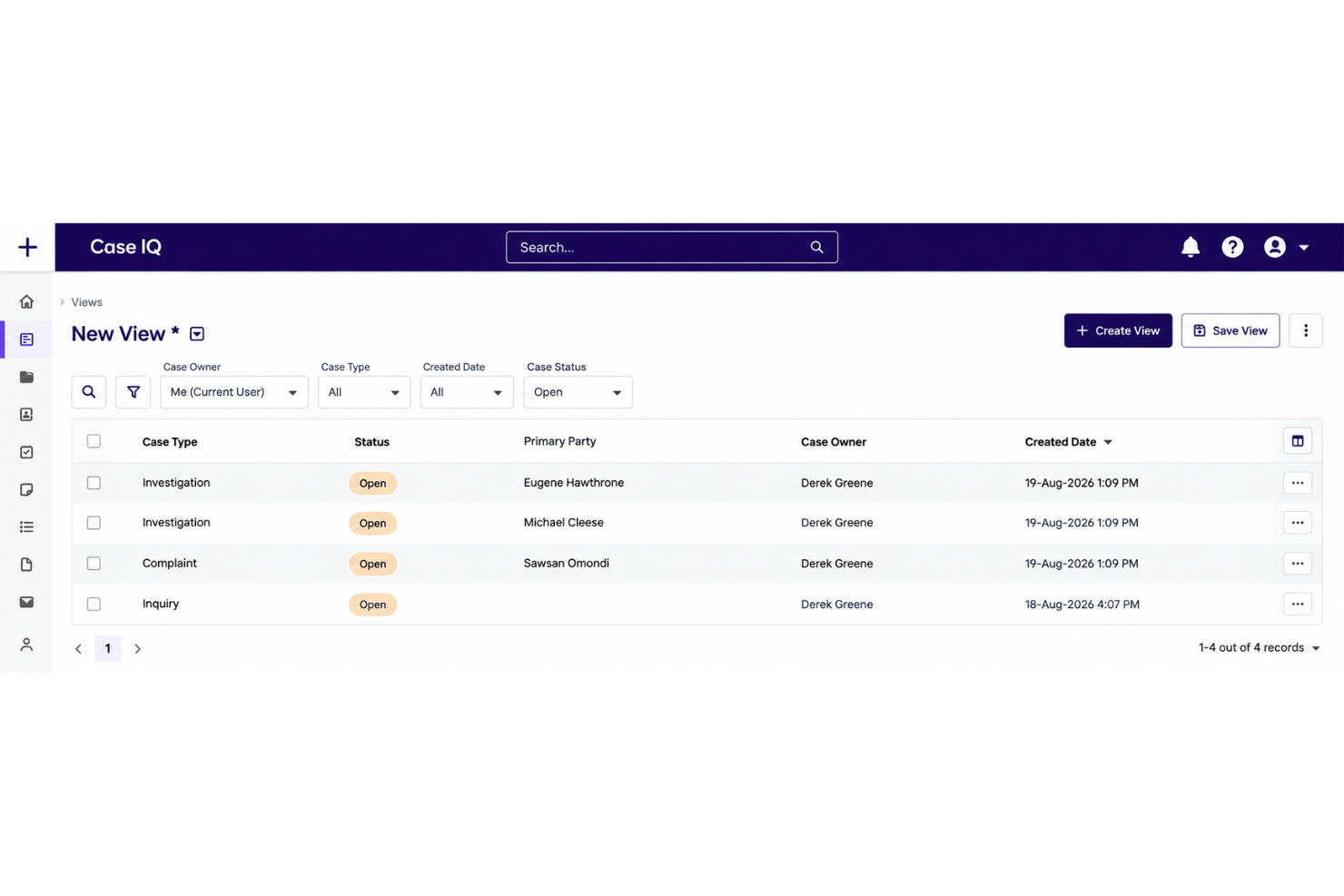 Case IQ reporting and analytics with case dashboards, trends, and workload metrics.