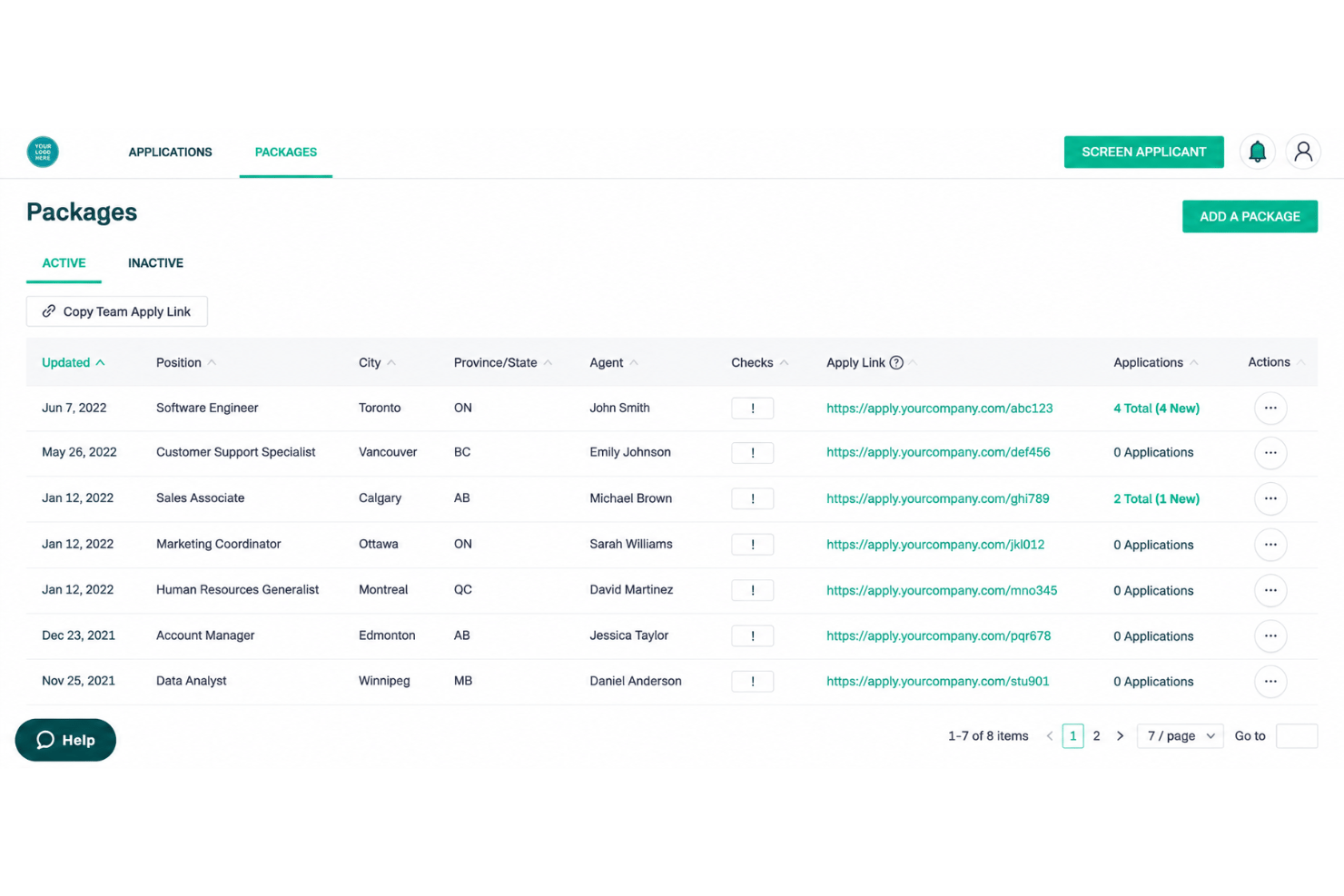 Certn screening packages with configurable candidate background checks.