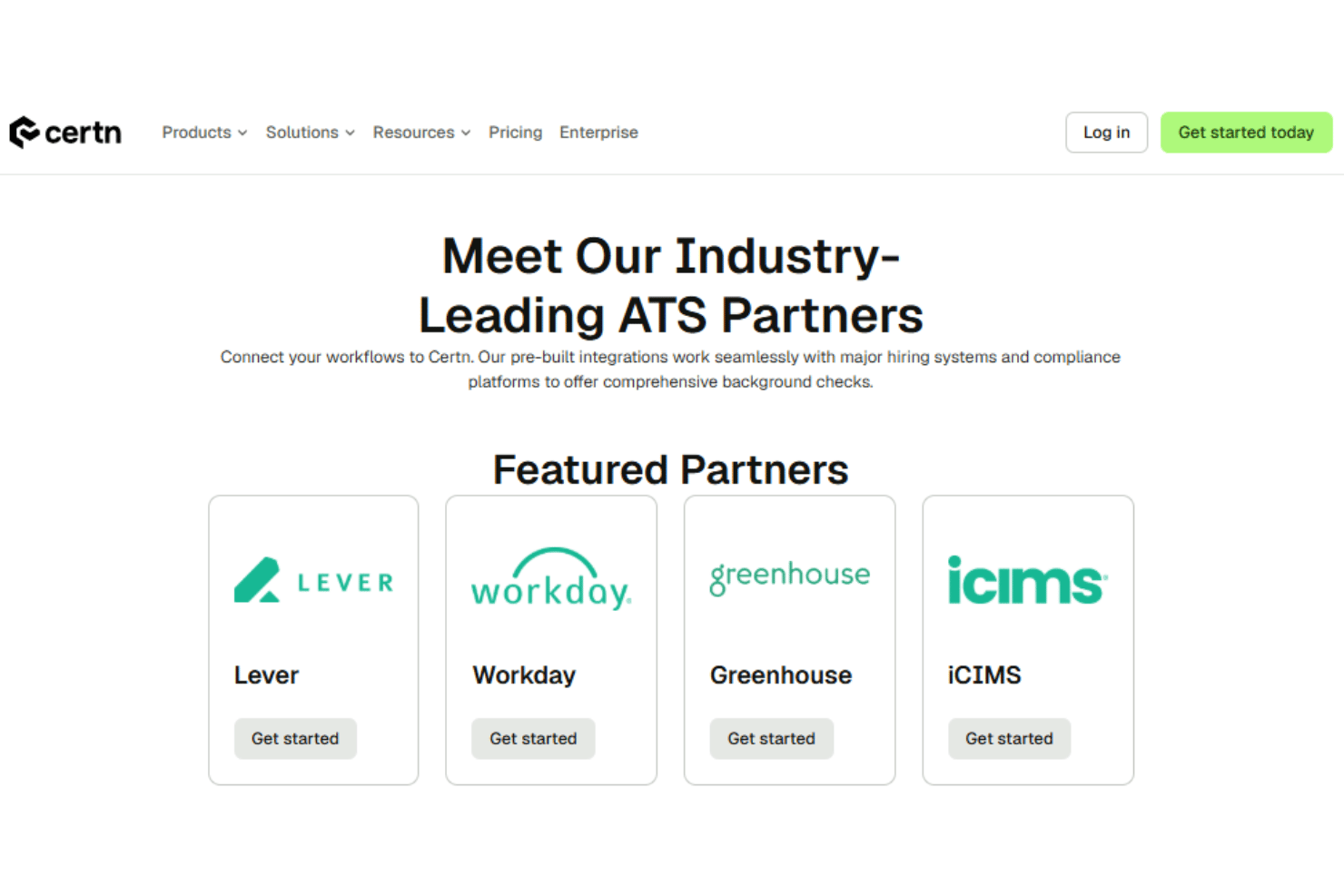 Certn integrations with Greenhouse, Workday, Lever, Workable, and iCIMS.