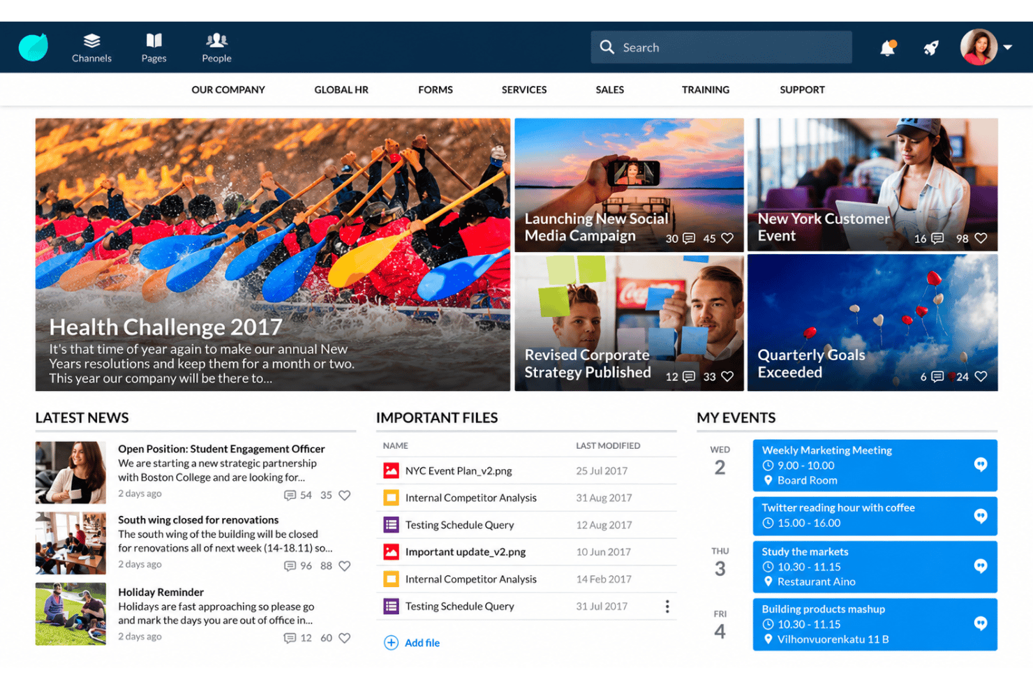 Happeo unifies company knowledge, collaboration, and employee communication.