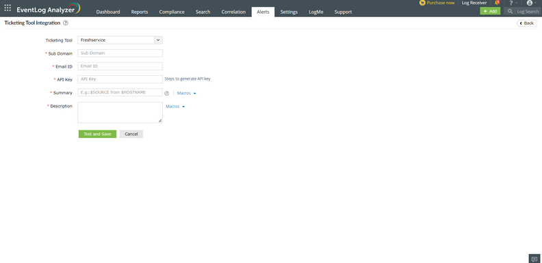 ManageEngine EventLog Analyzer's Manual Ticketing