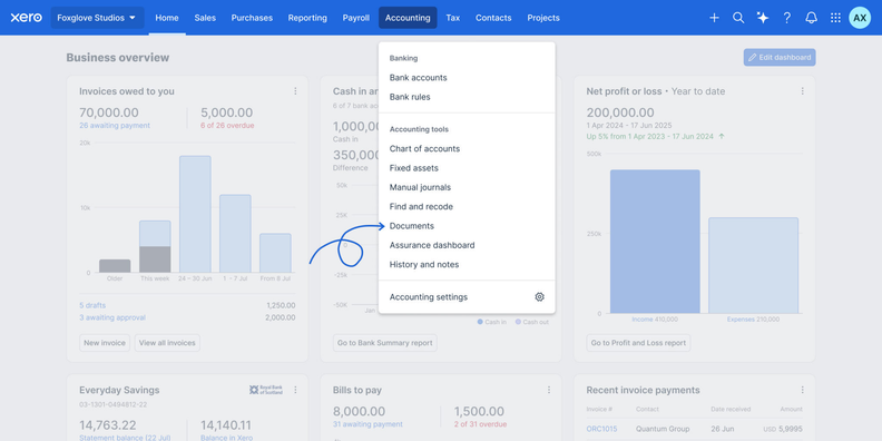 Files is now Documents in Xero