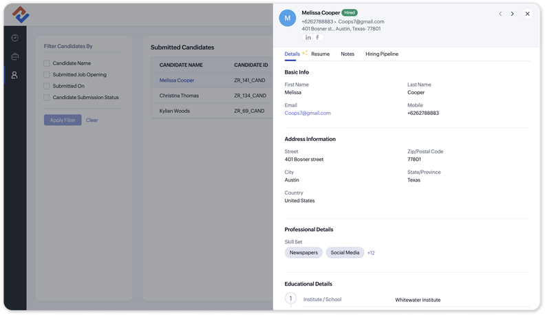 Zoho Recruit's New Details Sub-tab In Vendor Portal