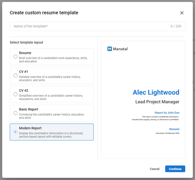Manatal Adds Custom Branded Resume Templates