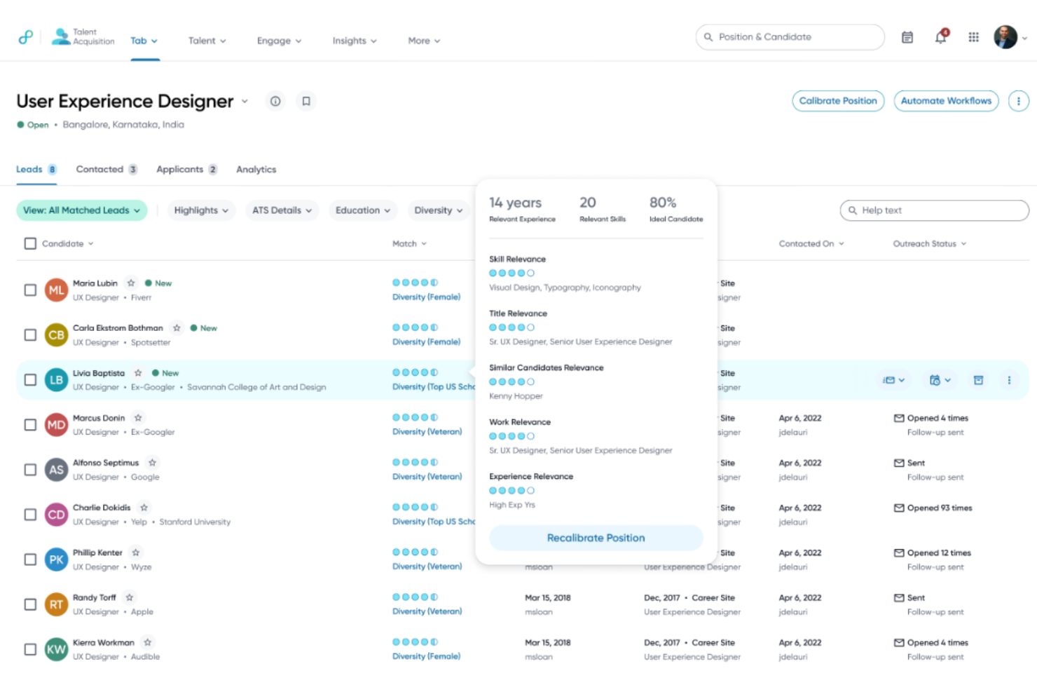Eightfold AI screenshot - 10 meilleures entreprises de recrutement par IA de 2026
