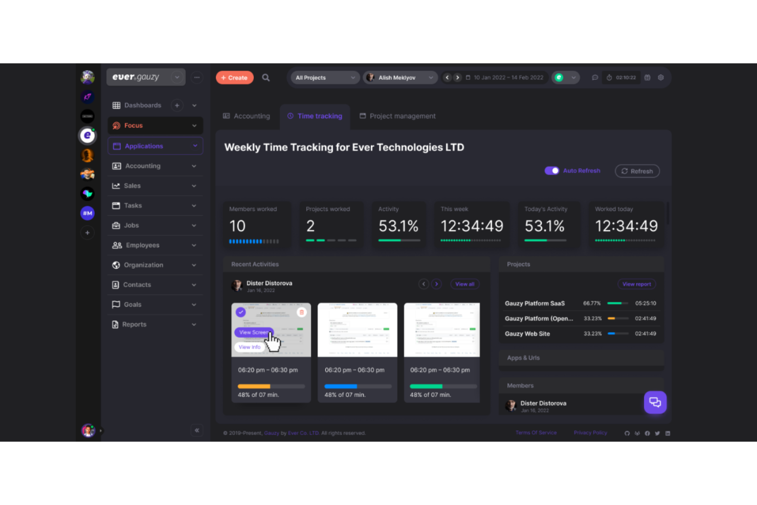 Ever Gauzy Platform screenshot - 10 Meilleurs Logiciels de Surveillance des Employés Open Source en 2026