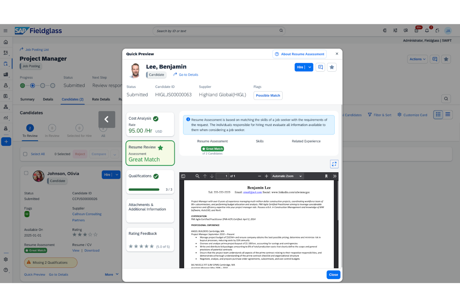 SAP Fieldglass Contingent Workforce Management screenshot - 13 Beste Softwarelösungen für das Management von Zeitarbeitskräften im Jahr 2026 getestet
