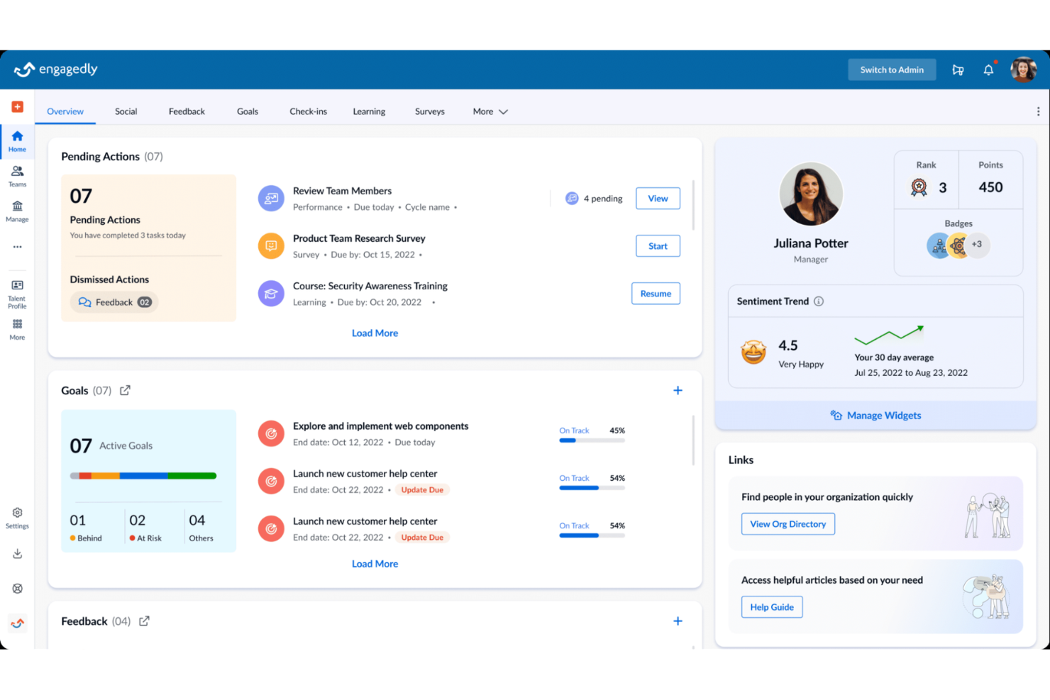 Engagedly screenshot - 20 meilleures alternatives à 15five passées en revue en 2026