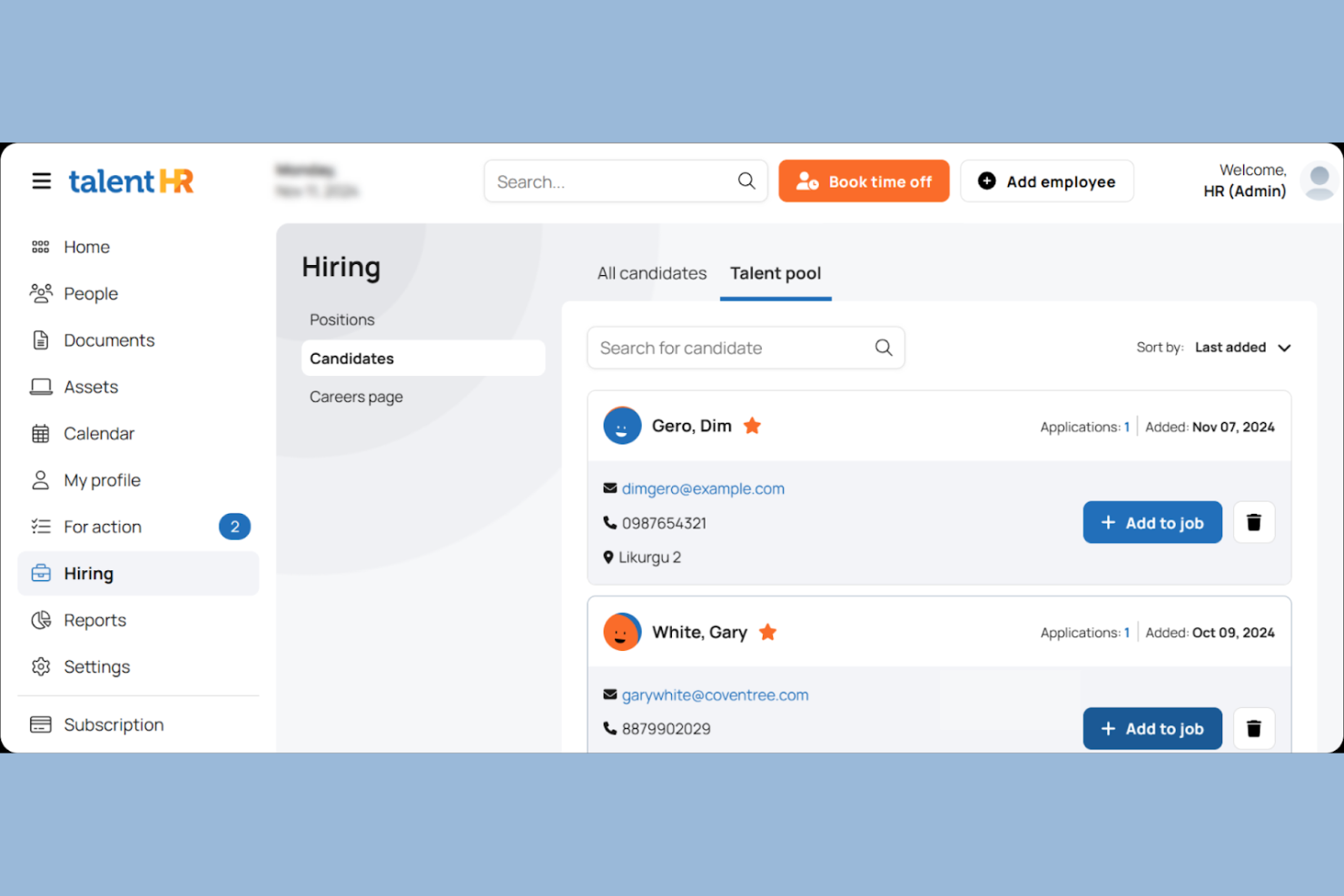 TalentHR screenshot - 17 beste Onboarding-Software für kleine Unternehmen im Test 2026