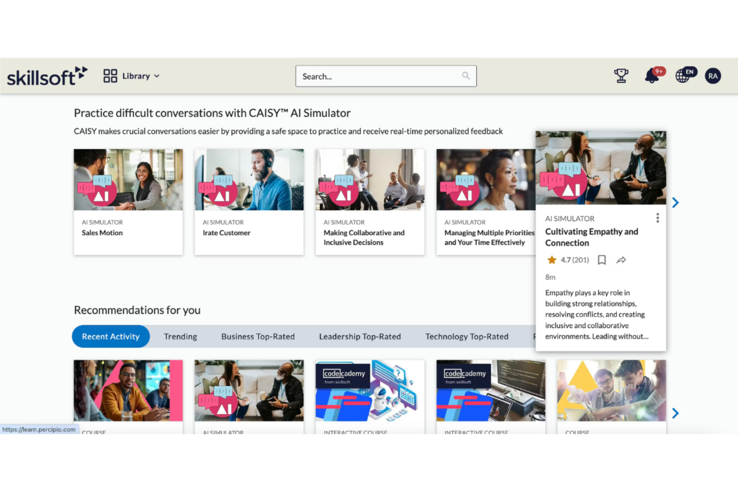 Skillsoft screenshot - 15 Beste KI-Feedback-Software für Mitarbeiterschulungen im Test 2026